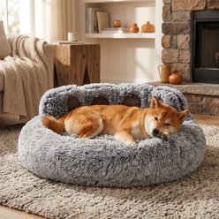 Kylinsure Round Plush Calming Donut Dog & Cat Bed, Grey, Medium/X-Large slide 1 of 9