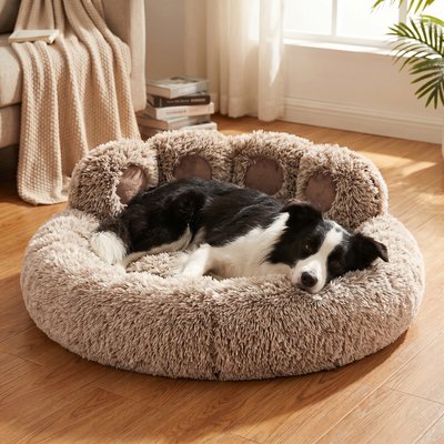 Kylinsure Kylinsure Round Plush Calming Donut Dog & Cat Bed, Brown, X-Large