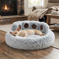 Kylinsure Round Plush Calming Donut Dog & Cat Bed, Light Grey, Medium