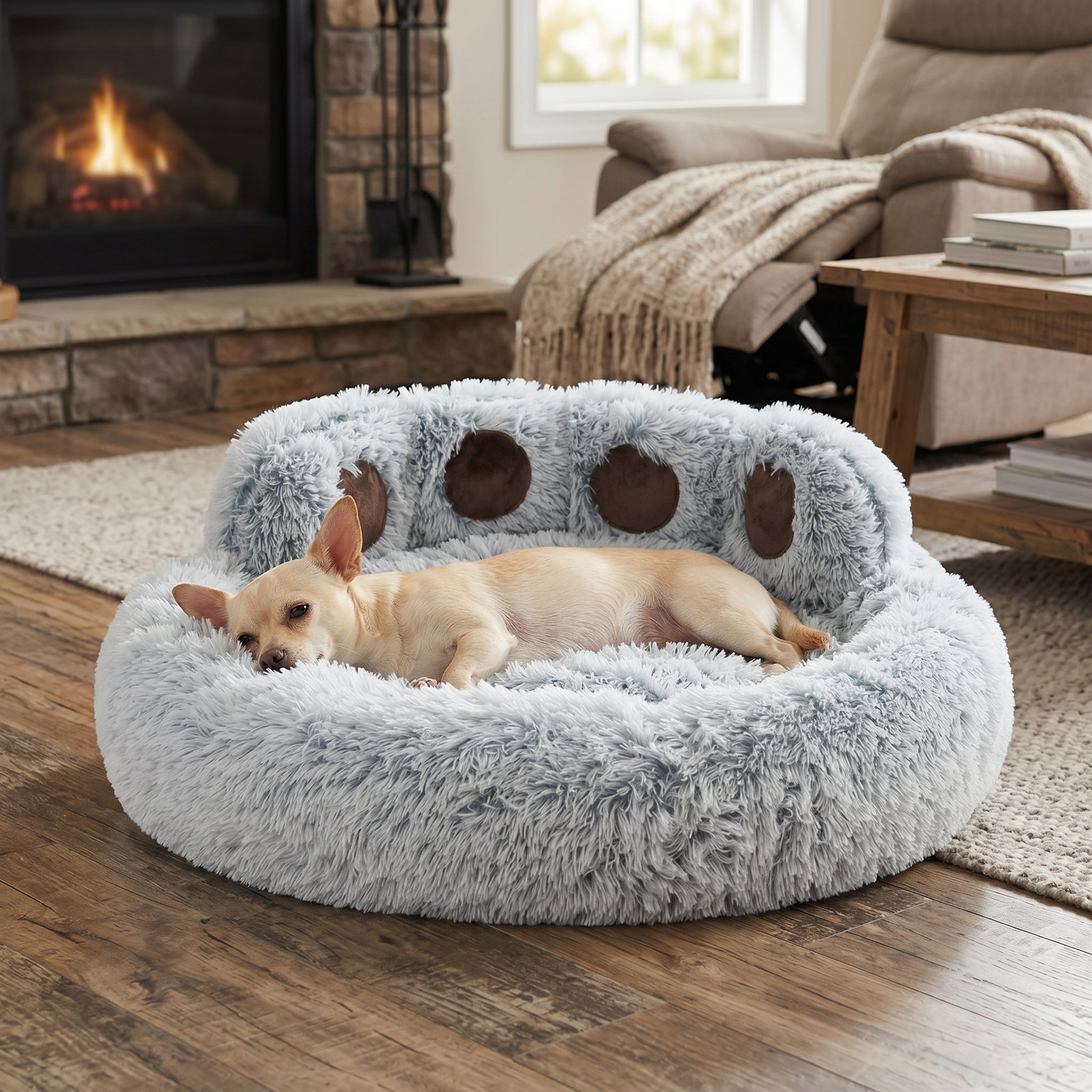 Kylinsure Round Plush Calming Donut Dog & Cat Bed, Light Grey, Medium