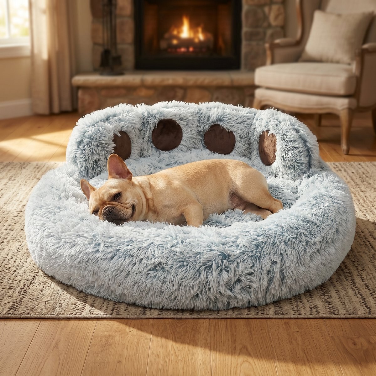 Kylinsure Round Plush Calming Donut Dog & Cat Bed, Light Grey, Large