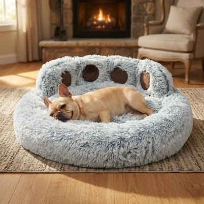 Kylinsure Kylinsure Round Plush Calming Donut Dog & Cat Bed, Light Grey, Large