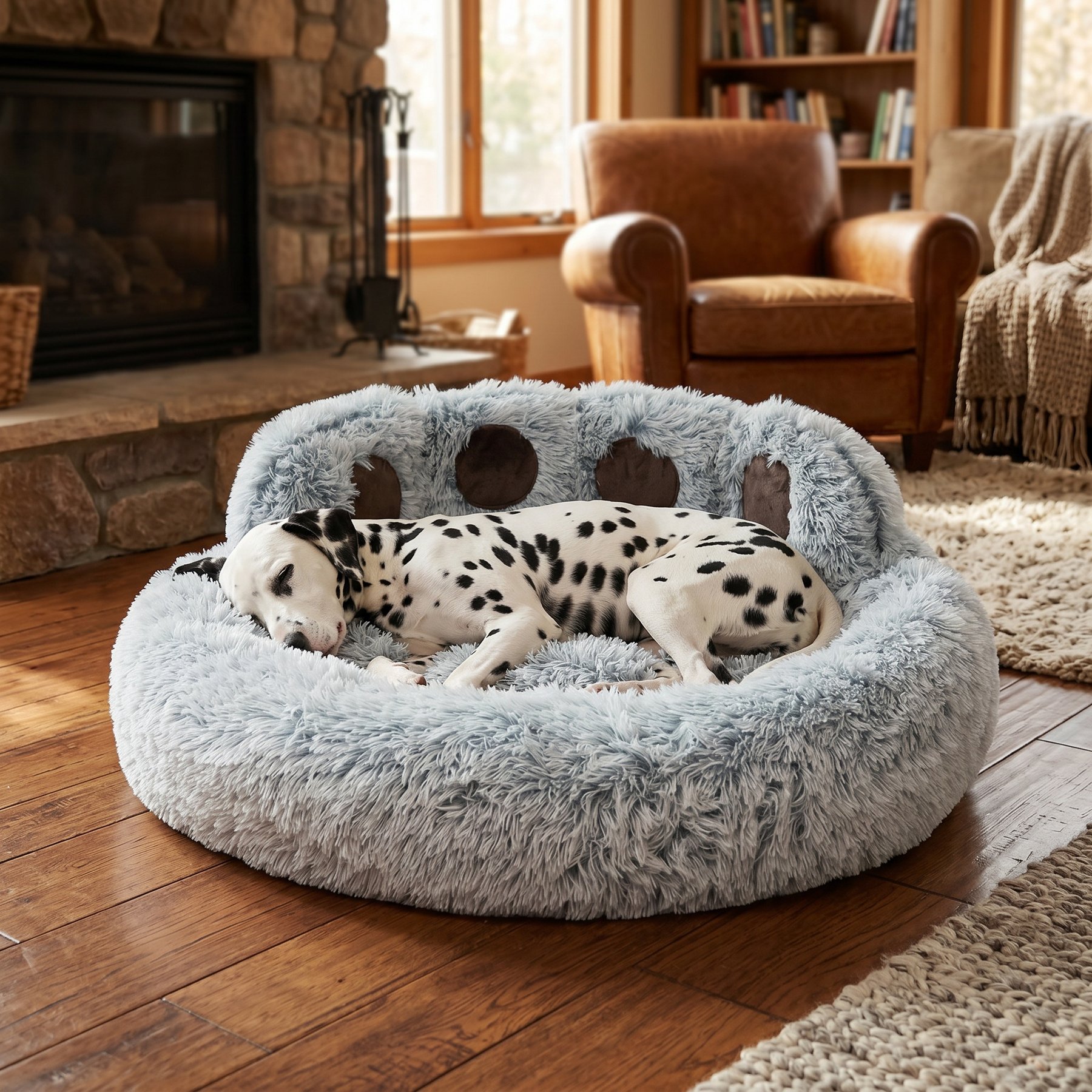 Kylinsure Round Plush Calming Donut Dog & Cat Bed, Light Grey, Medium/X-Large
