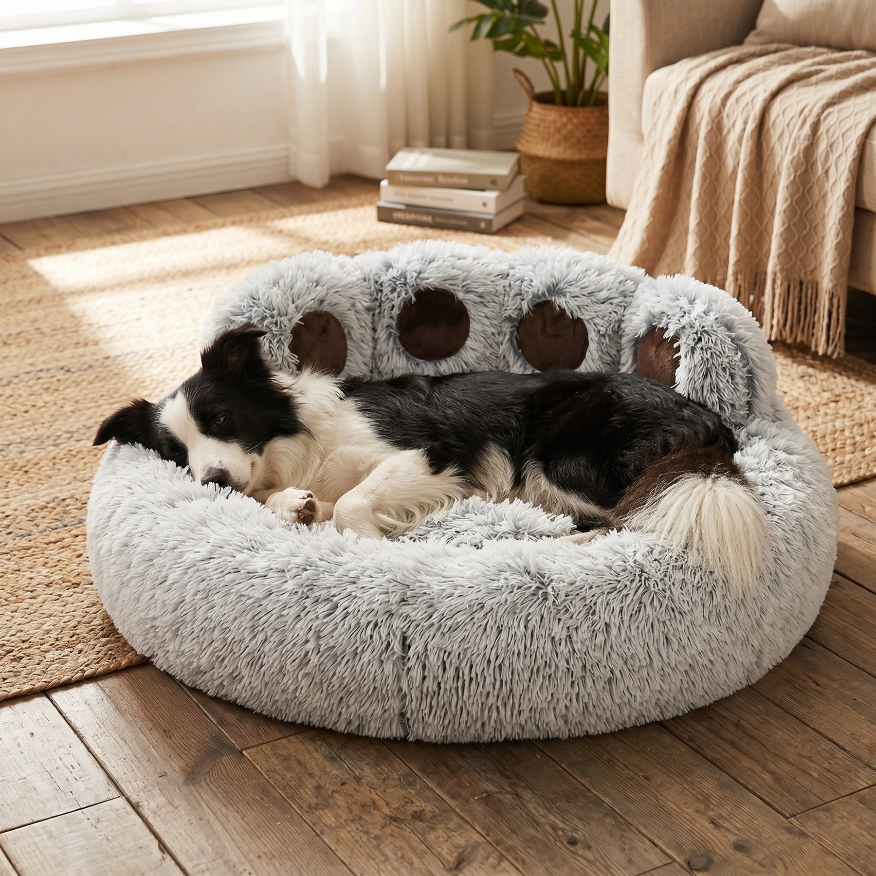 Kylinsure Round Plush Calming Donut Dog & Cat Bed, Light Grey, X-Large