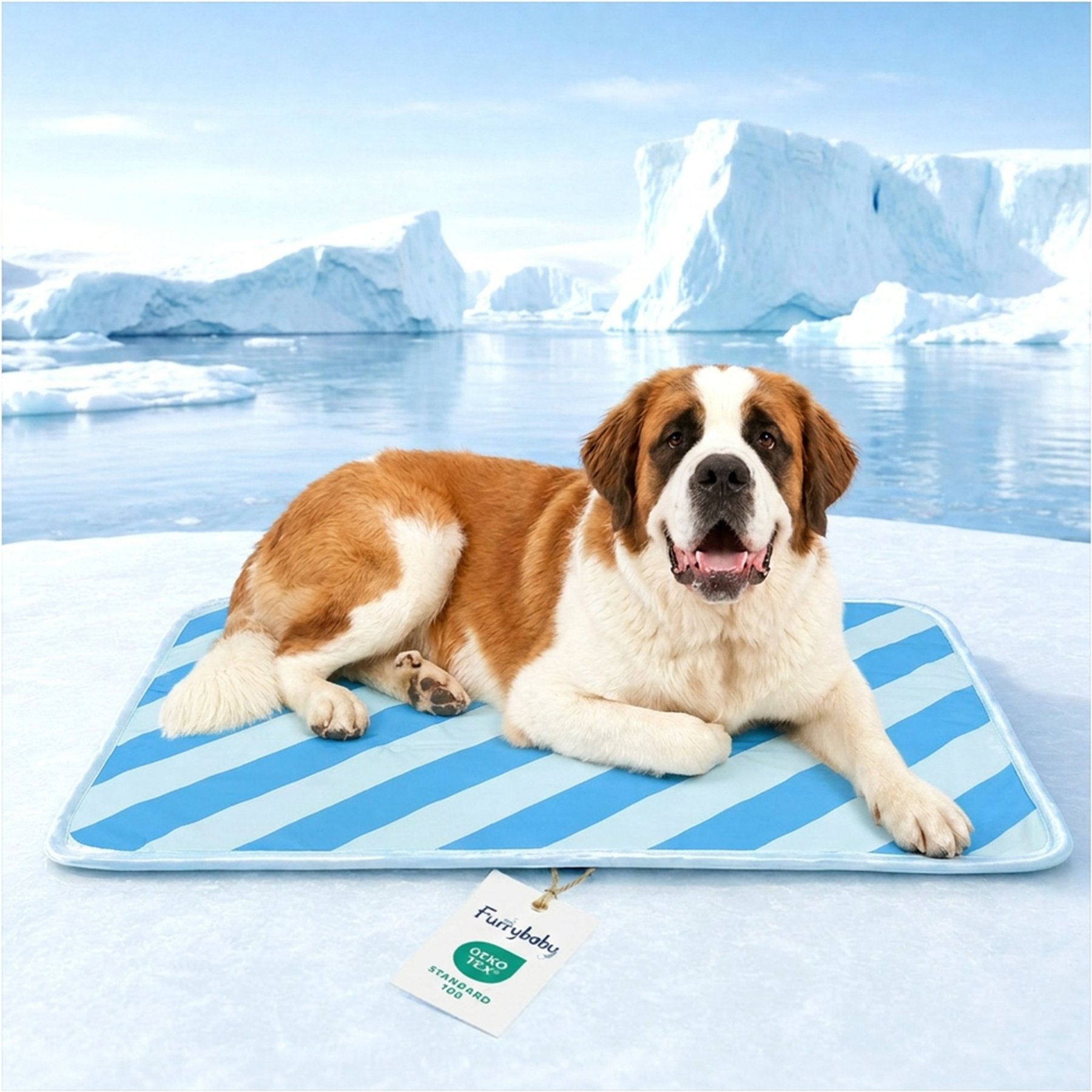 furrybaby Dog & Cat Cooling Crate Mat, Blue Stripe, X-Large