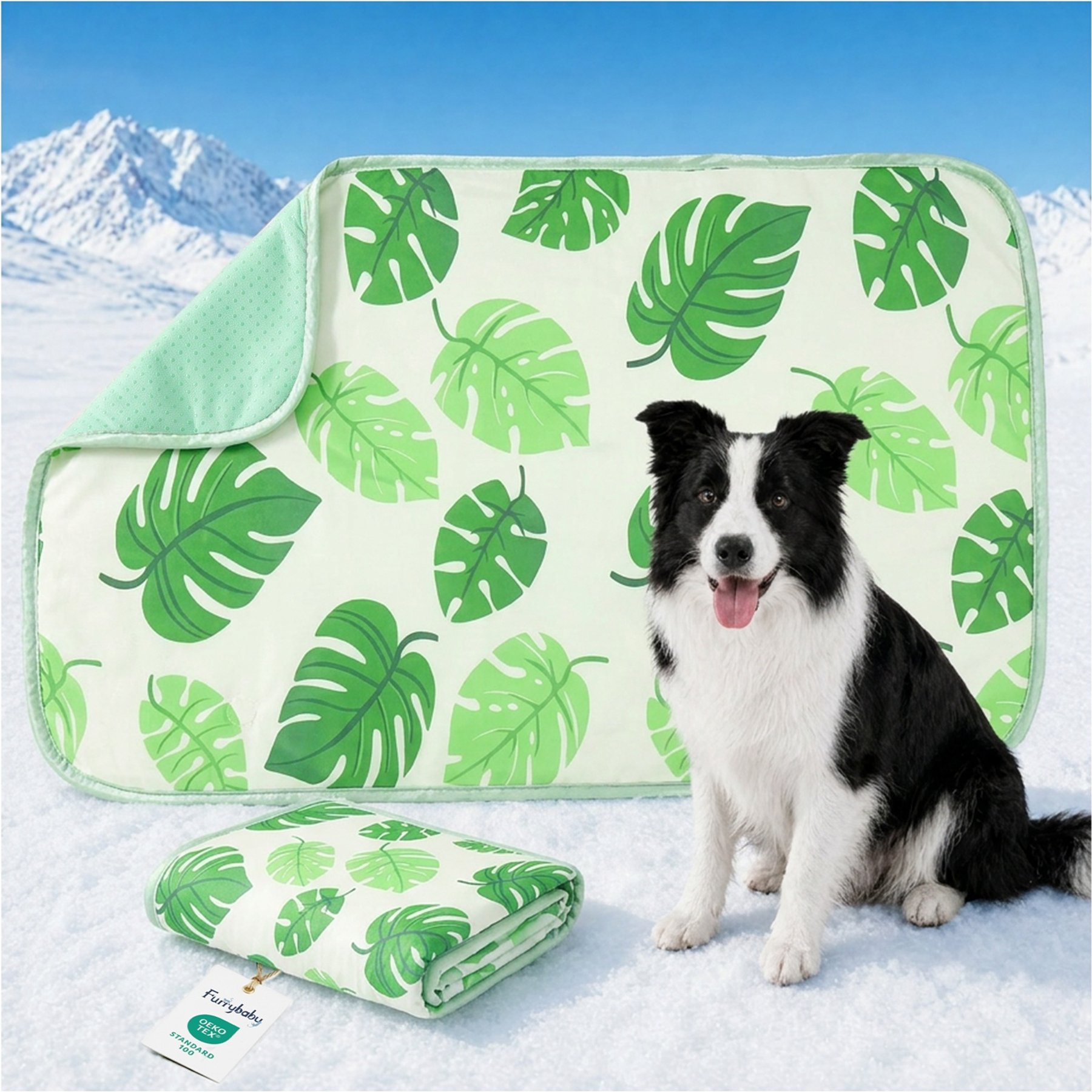 furrybaby Indoor & Outdoor Dog & Cat Cooling Crate Mat, Green Leaf, Large