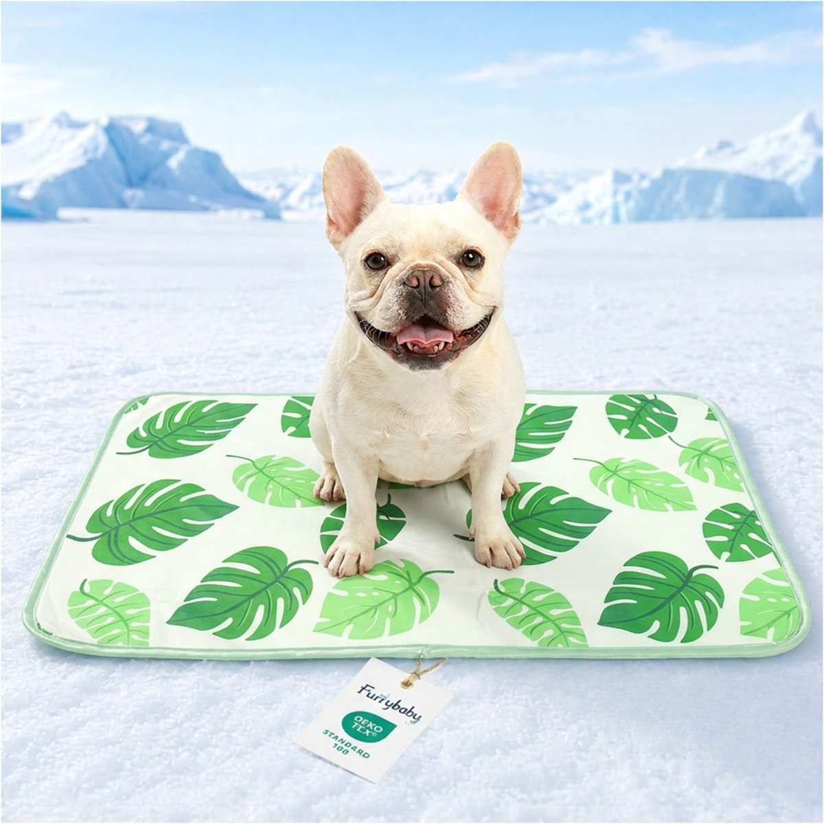 furrybaby Indoor & Outdoor Dog & Cat Cooling Crate Mat, Green Leaf, Medium