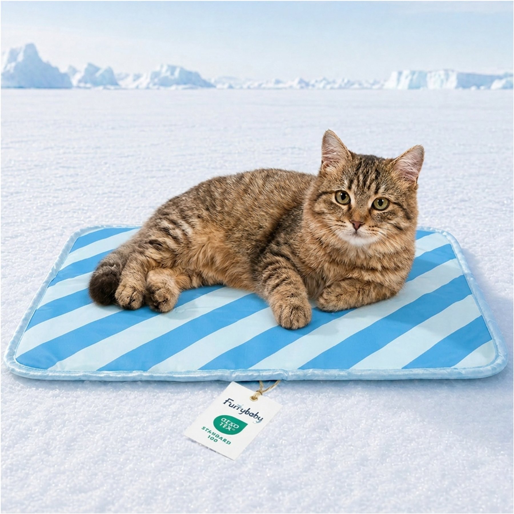 furrybaby Dog & Cat Cooling Crate Mat, Blue Stripe, Small