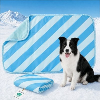 furrybaby furrybaby Dog & Cat Cooling Crate Mat, Blue Stripe, Large