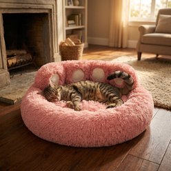Kylinsure Round Plush Calming Donut Dog & Cat Bed, Pink, Small slide 1 of 9