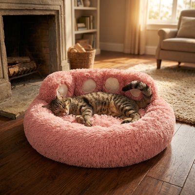 Kylinsure Kylinsure Round Plush Calming Donut Dog & Cat Bed, Pink, Small