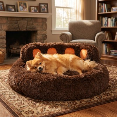 Kylinsure Kylinsure Round Plush Calming Donut Dog & Cat Bed, Coffee, Medium