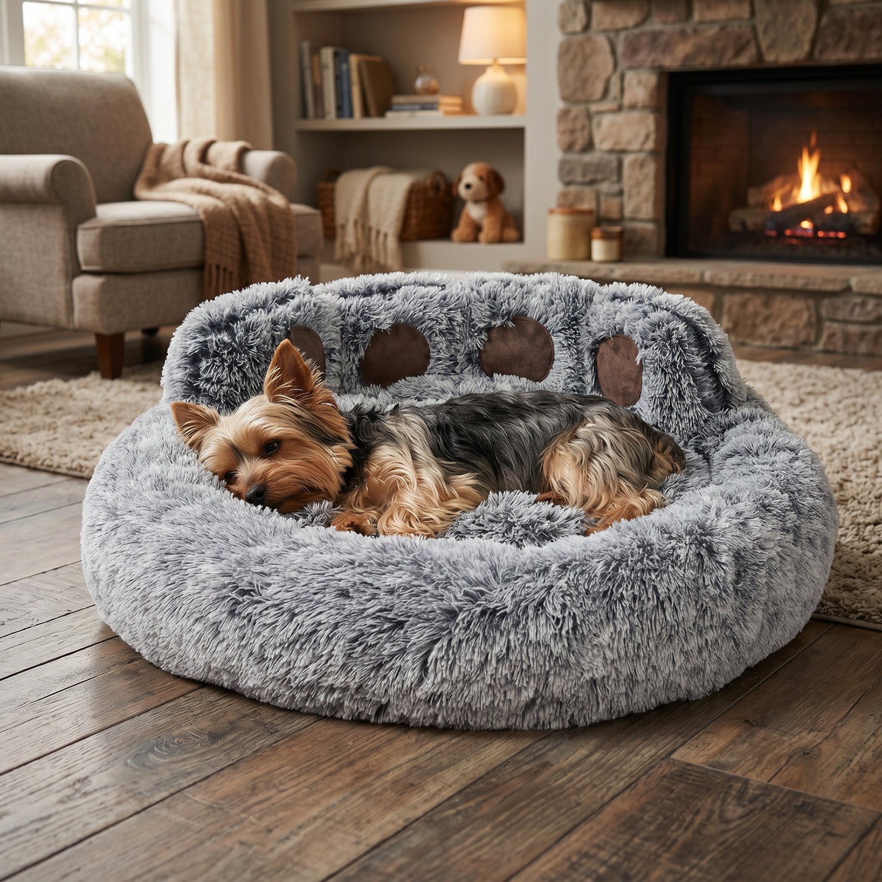 Kylinsure Round Plush Calming Donut Dog & Cat Bed, Grey, Medium