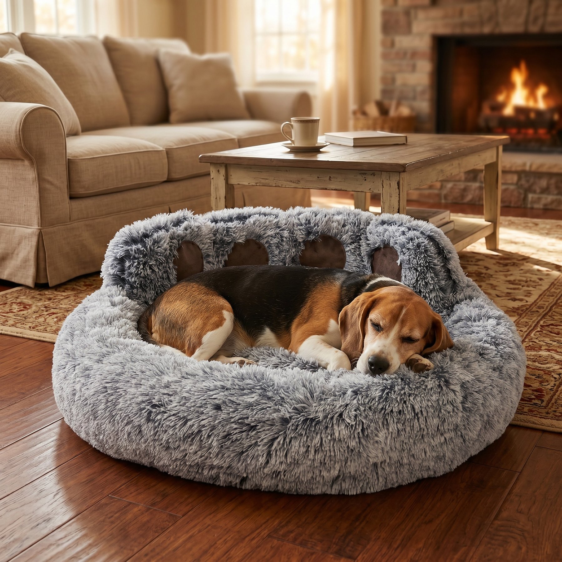 Kylinsure Round Plush Calming Donut Dog & Cat Bed, Grey, Large