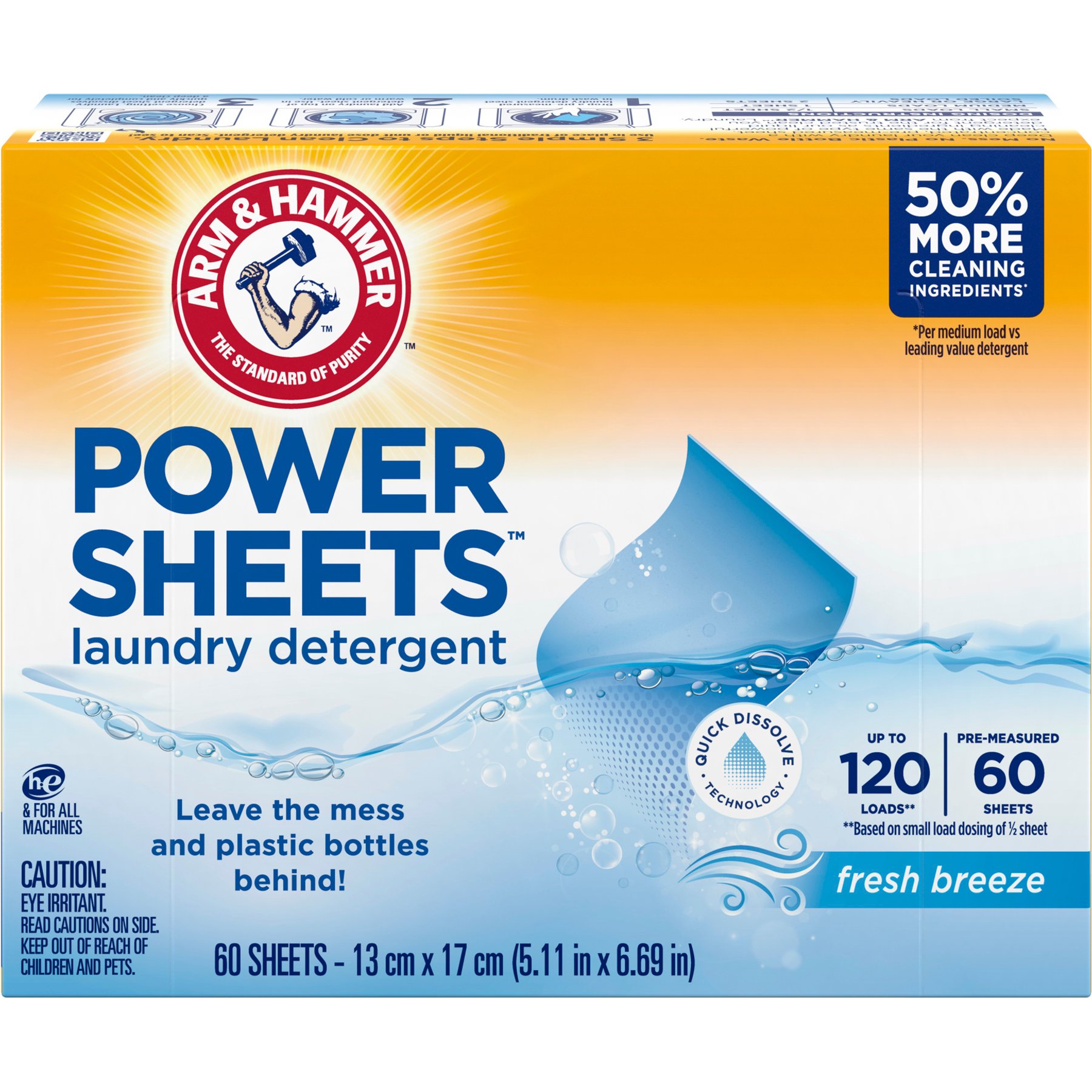 Arm & Hammer Laundry Fresh Breeze Pet Laundry Detergent Sheet, X-Large, 60 count