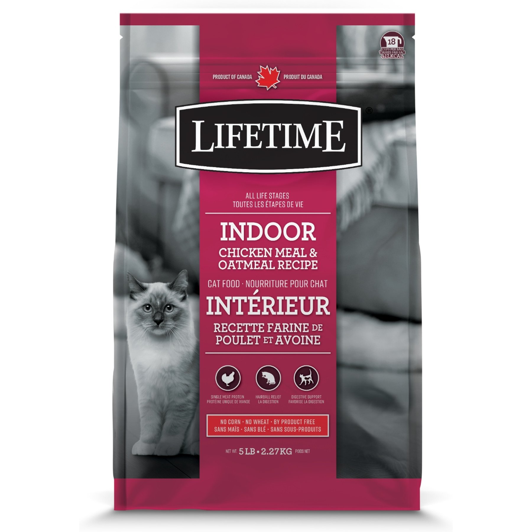 Lifetime Indoor Chicken & Oatmeal All Life Stages Dry Cat Food, 5-lb bag