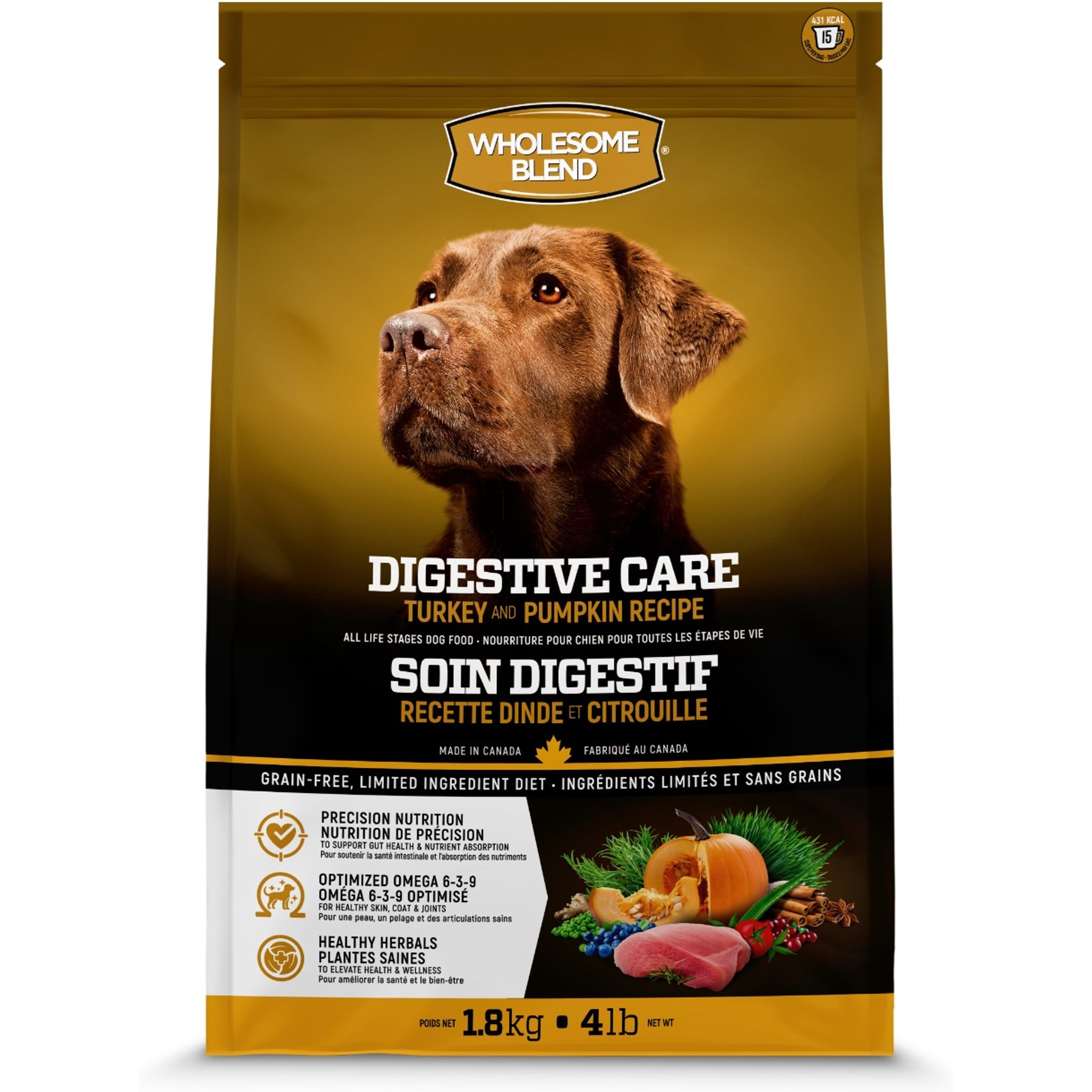 Wholesome Blend Grain-Free Digestive Care Turkey & Pumpkin All Life Stages Dry Dog Food, 4-lb bag