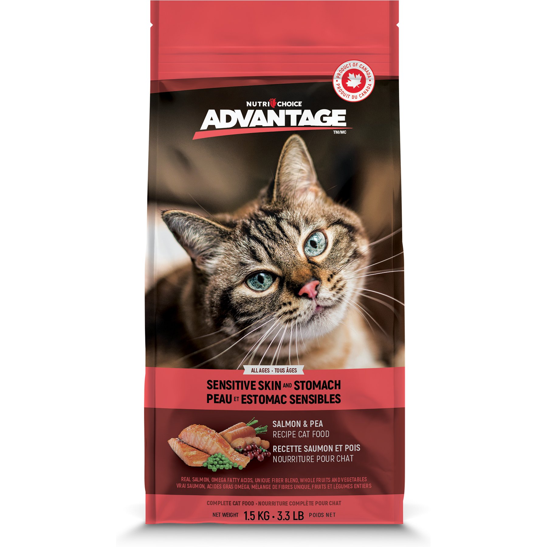 Nutri-Choice Advantage Sensitive Skin & Stomach Salmon & Pea Dry Cat Food, 3.3-lb bag