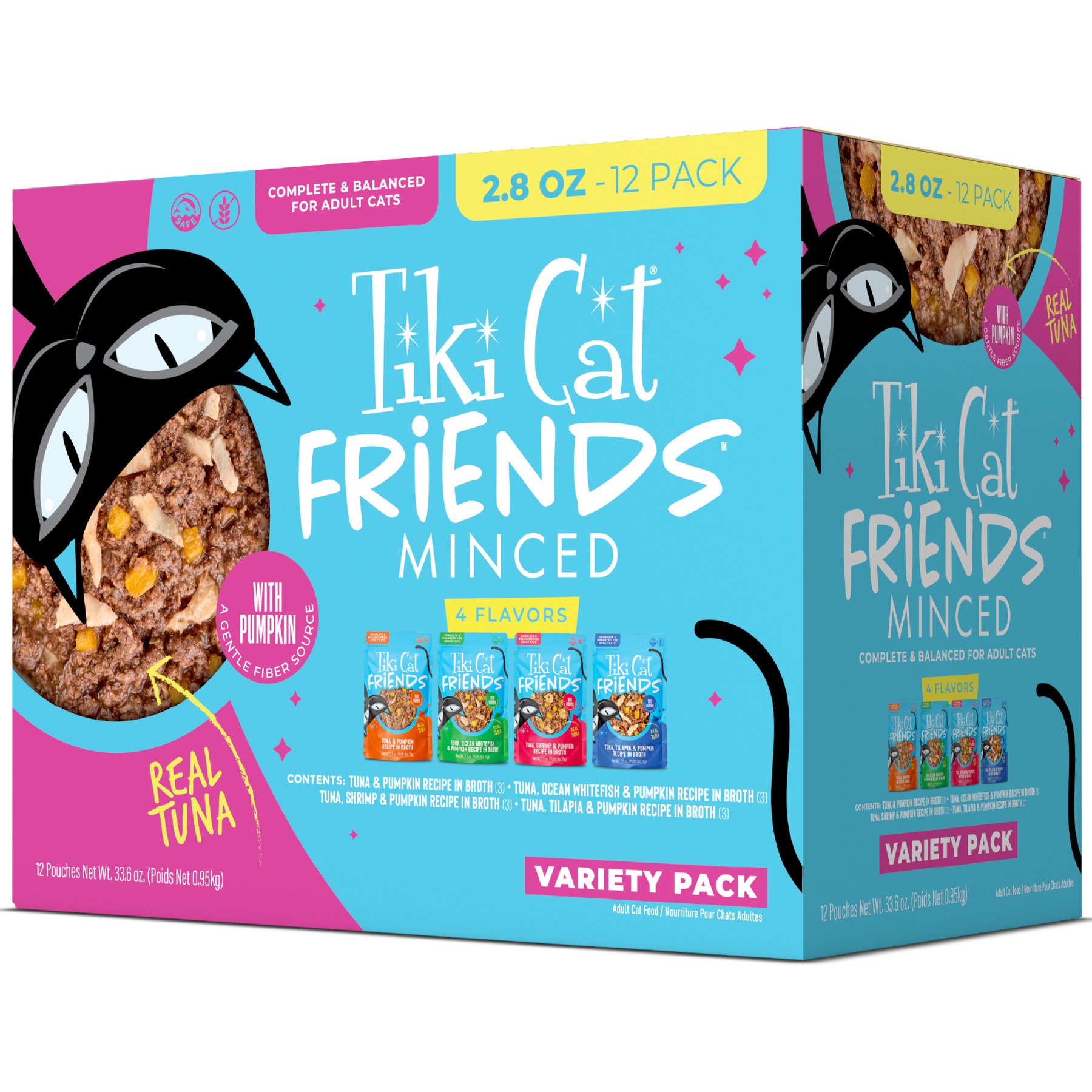 Tiki Cat Friends Tuna Variety Pack Grain-Free Wet Cat Food, 2.8-oz pouch, case of 12