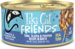 Tiki Cat Friends Tuna, Tilapia & Pumpkin Recipe Grain-Free Wet Cat Food, 2.8-oz can, case of 12