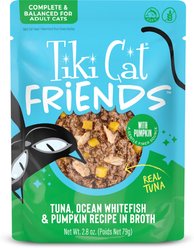 Tiki Cat Friends Tuna, Ocean Whitefish & Pumpkin Recipe Grain-Free Wet Cat Food, 2.8-oz pouch, case of 12