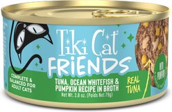 Tiki Cat Friends Tuna, Ocean Whitefish & Pumpkin Recipe Grain-Free Wet Cat Food, 2.8-oz can, case of 12