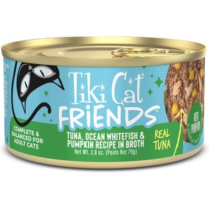 Tiki Cat Friends Tuna, Ocean Whitefish & Pumpkin Recipe Grain-Free Wet Cat Food, 2.8-oz can, case of 12