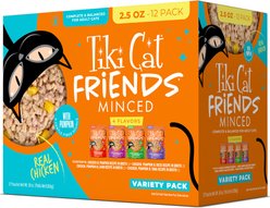 Tiki Cat Friends Minced Variety Pack Grain-Free Wet Cat Food, 2.5-oz pouch, case of 12 slide 1 of 9
