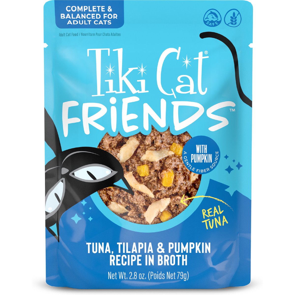 Tiki Cat Friends Tuna, Tilapia & Pumpkin Recipe Grain-Free Wet Cat Food, 2.8-oz pouch, case of 12