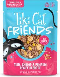 Tiki Cat Friends Tuna, Shrimp & Pumpkin Recipe Grain-Free Wet Cat Food, 2.8-oz pouch, case of 12