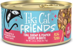 Tiki Cat Friends Tuna, Shrimp & Pumpkin Recipe Grain-Free Wet Cat Food, 2.8-oz can, case of 12