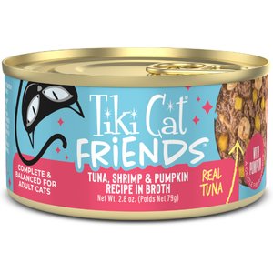 Tiki Cat Friends Tuna, Shrimp & Pumpkin Recipe Grain-Free Wet Cat Food, 2.8-oz can, case of 12
