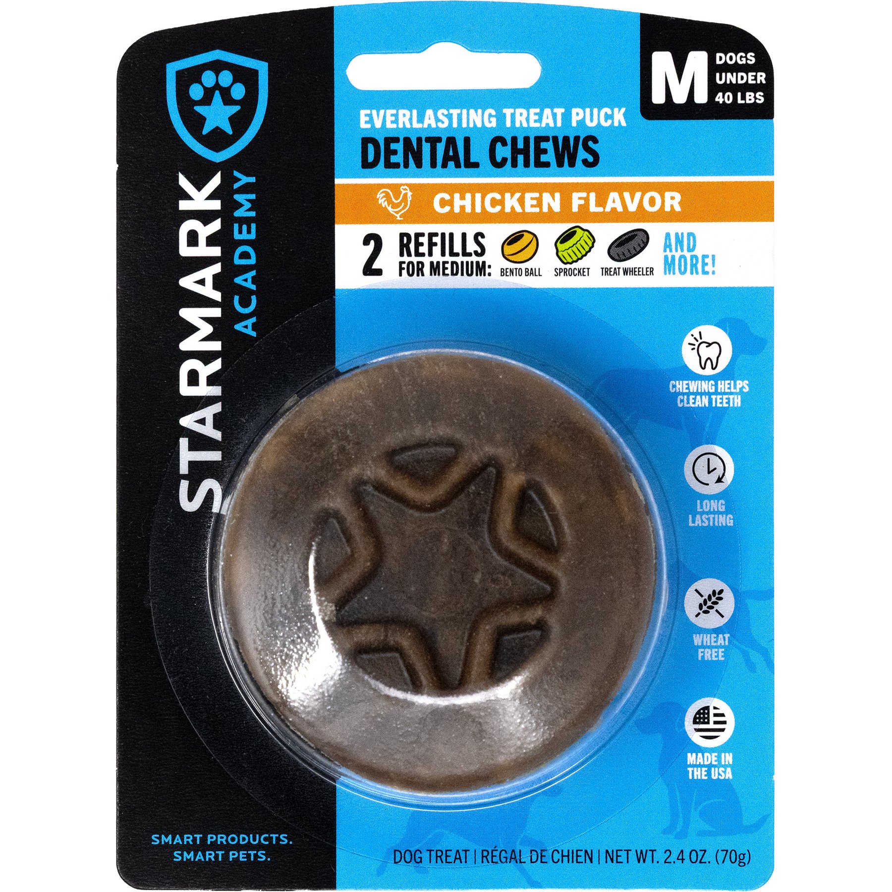 Starmark Everlasting Puck Medium Chicken Flavor Adult Dental Dog Chews, 2.4-oz bag