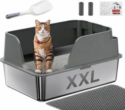 Ellenpent Stainless Steel Leak-Proof Cat Litter Box with Lid, XX-Large, Gray slide 1 of 9