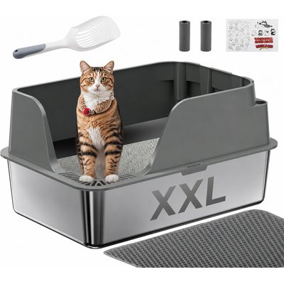 Ellenpent Ellenpent Stainless Steel Leak-Proof Cat Litter Box with Lid, XX-Large - 23.6 x 15.7 x 12-in, Gray, 1 count