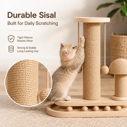 NonoPets Mushroom Sisal 16.3-in Polyester Cat Scratching Post with Teaser Toys, Beige slide 2 of 9