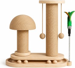 NonoPets Mushroom Sisal 16.3-in Polyester Cat Scratching Post with Teaser Toys, Beige