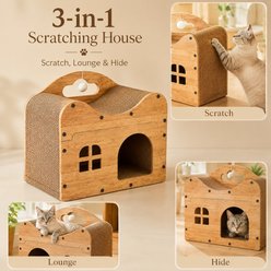 NonoPets 2-in-1 Double Layer 17.5-in Polyester Cat Scratcher Lounge Bed & Condo with Play Balls, Beige slide 2 of 9