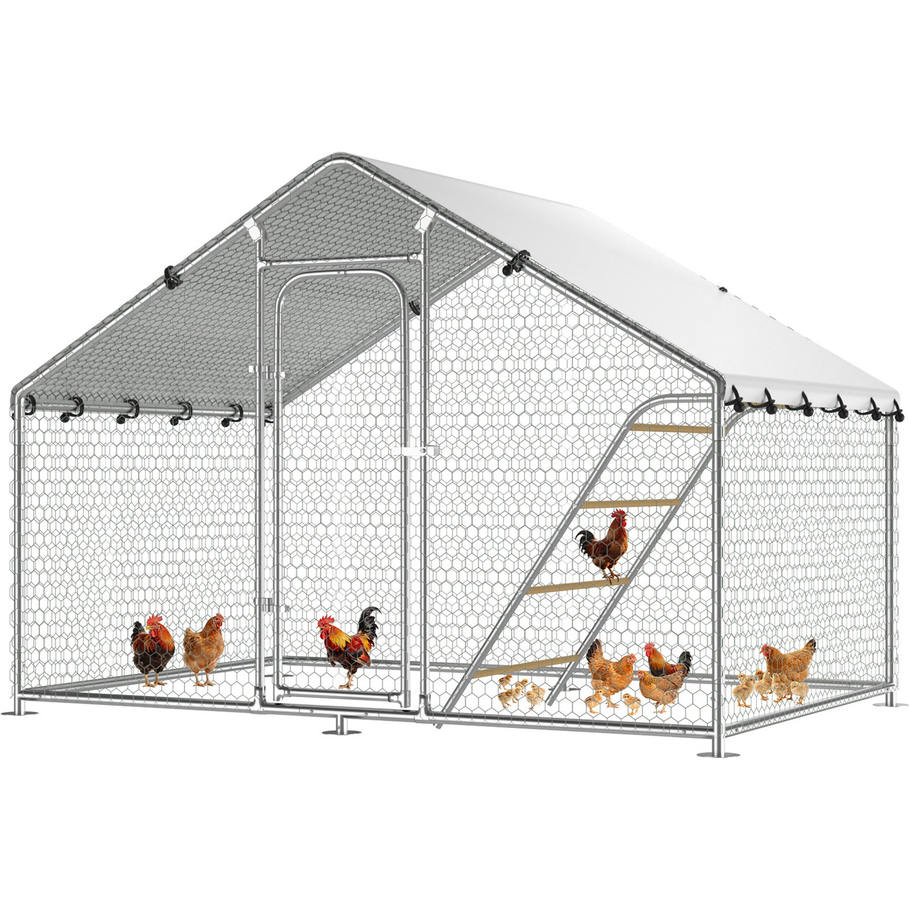 Xbrigh Spire-Roof Metal Chicken Coop with Adjustable, 9.9 x 4.9 x 6.4 ft