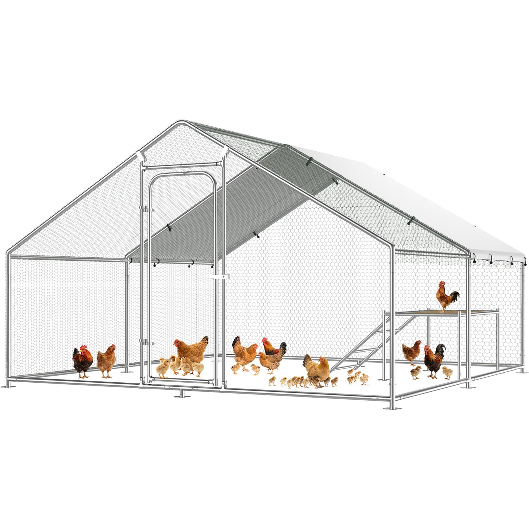 Xbrigh Spire-Roof Adjustable Support Platform Metal Chicken Coop, 13.1 x 9.8 x 6.4-ft