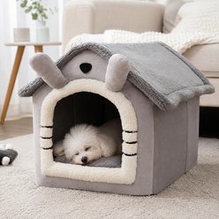 NonoPets Cozy Cushion Single Roof Synthetic Fabric Cat House Tent Bed, Grey, Small