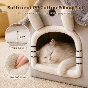 NonoPets Cozy Cushion Double Roof Synthetic Fabric Cat House Tent Bed, Grey, Large