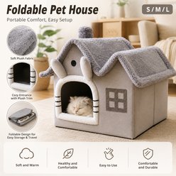 NonoPets Cozy Cushion Double Roof Synthetic Fabric Cat House Tent Bed, Grey, Large slide 2 of 9