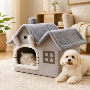 NONOPETS Cozy Cushion Double Roof Synthetic Fabric Cat House Tent