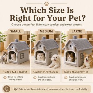 NonoPets Cozy Cushion Double Roof Synthetic Fabric Cat House Tent Bed, Grey, Large
