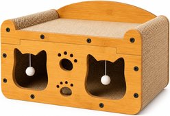 NonoPets Double Door Double Layer Scratcher Cardboard Cat House with Hanging Ball