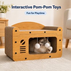 NonoPets Single Door Double Layer Scratcher Cardboard Cat House with Hanging Ball slide 2 of 9