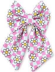 DAPPER DEXTER Checkered Daisies Sailor Bow Dog Collar Accessory, Pink/Teal, One Size