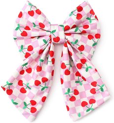 DAPPER DEXTER Checkered Cherries Sailor Bow Dog Collar Accessory, Pink/Red, One Size