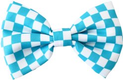 DAPPER DEXTER Checkered Accessories Dog Bow Tie, One Size, Aqua/White